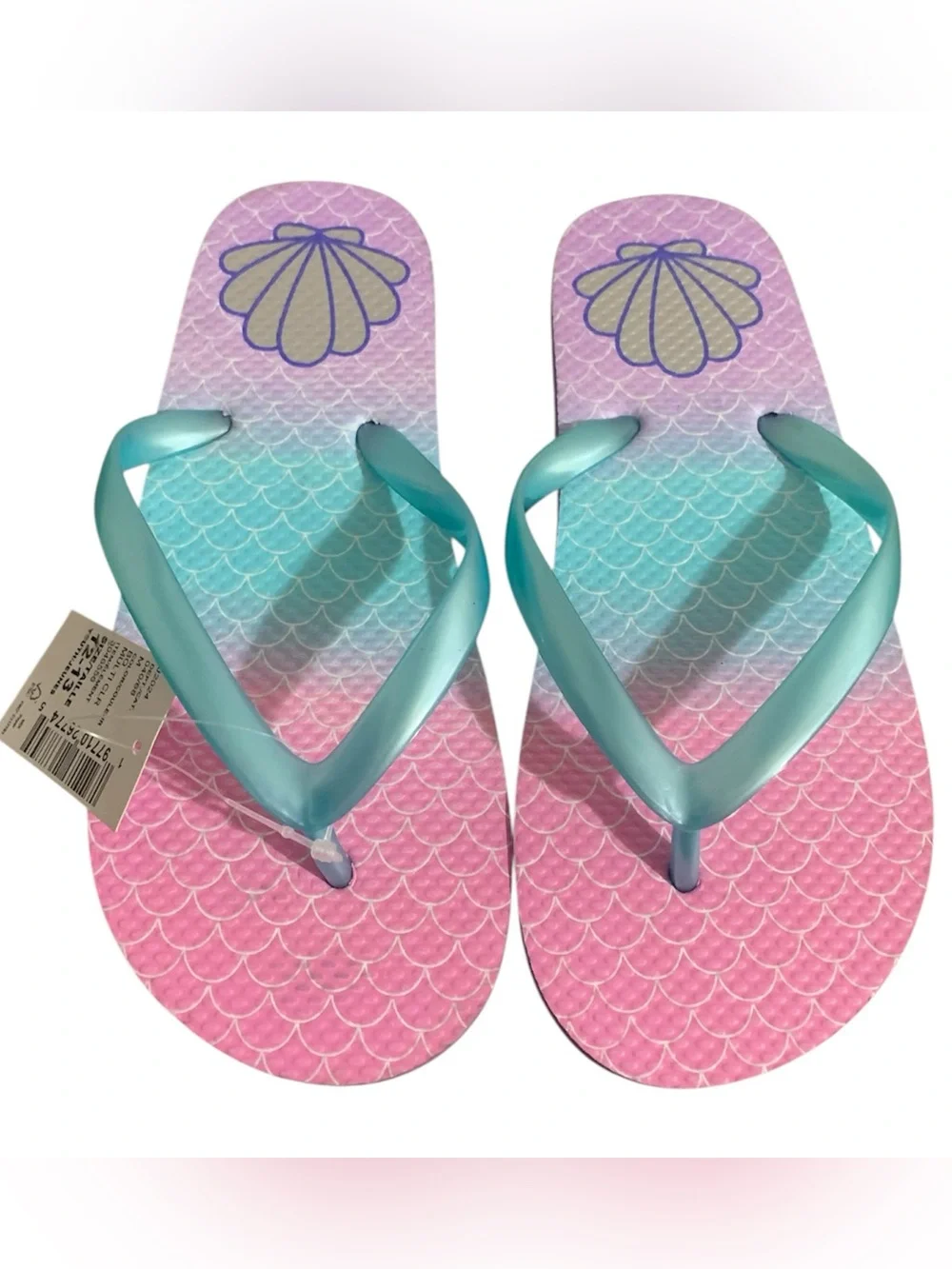 The Children's Place Pink Purple Teal Mermaid Shell Flip Flops Girl 12/13
